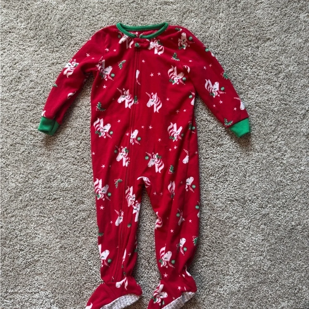 Carter’s Christmas Unicorn Fleece Pajamas Footed pajamas red holiday - 24 Months
